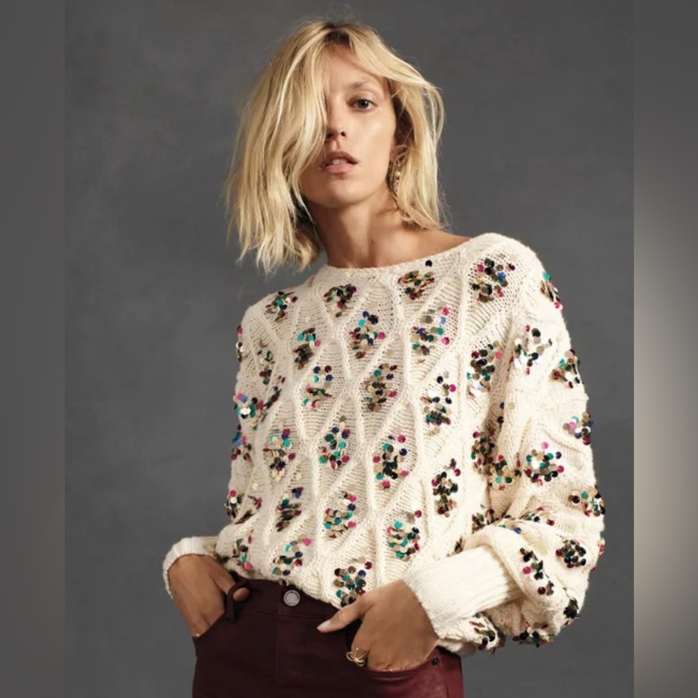 Anthropologie Lara Sequined Sweater XS